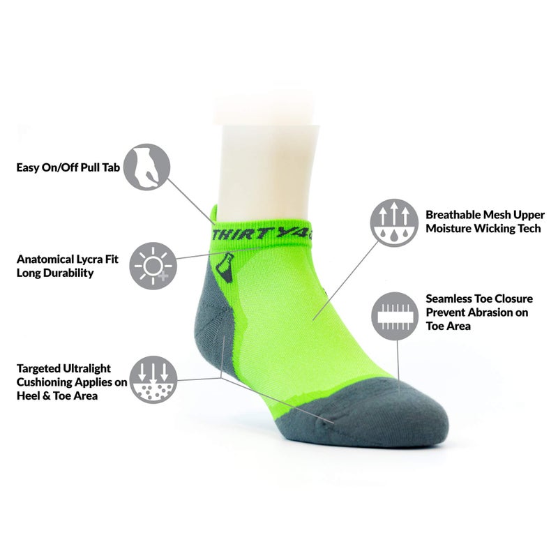 Thirty48 Ultralight Athletic Running Socks for Men and Women with Seamless Toe, Moisture Wicking, Cushion Padding (Medium - Women 7-8.5 // Men 8-9.5, [3 Pairs] Green/Gray) - Image 2